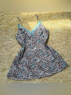 Blue & Brown Cheetah Print Slip Dress